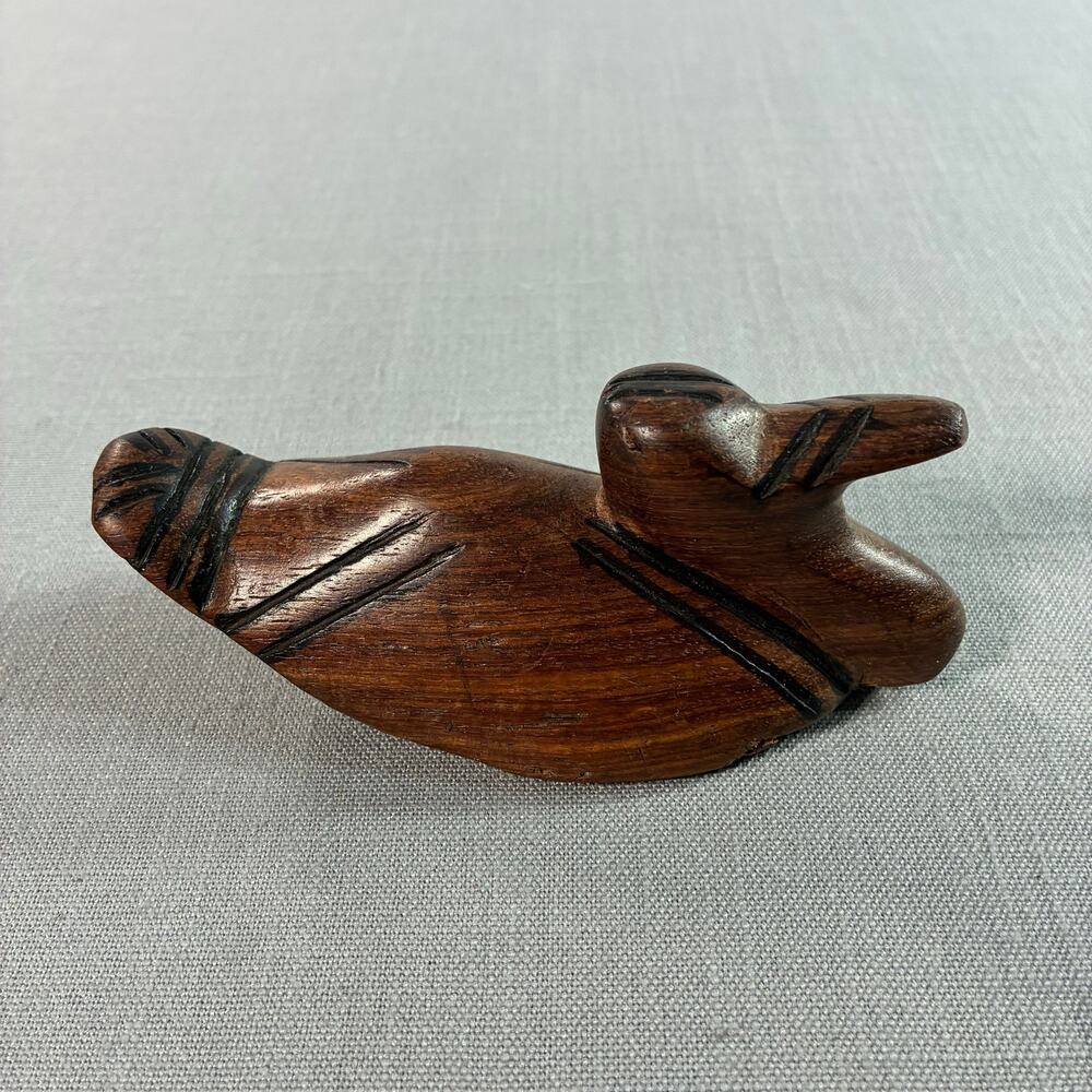 Vintage Hand Carved Wood Duck Figurine Folk Art Primitive Rustic Bird Carving